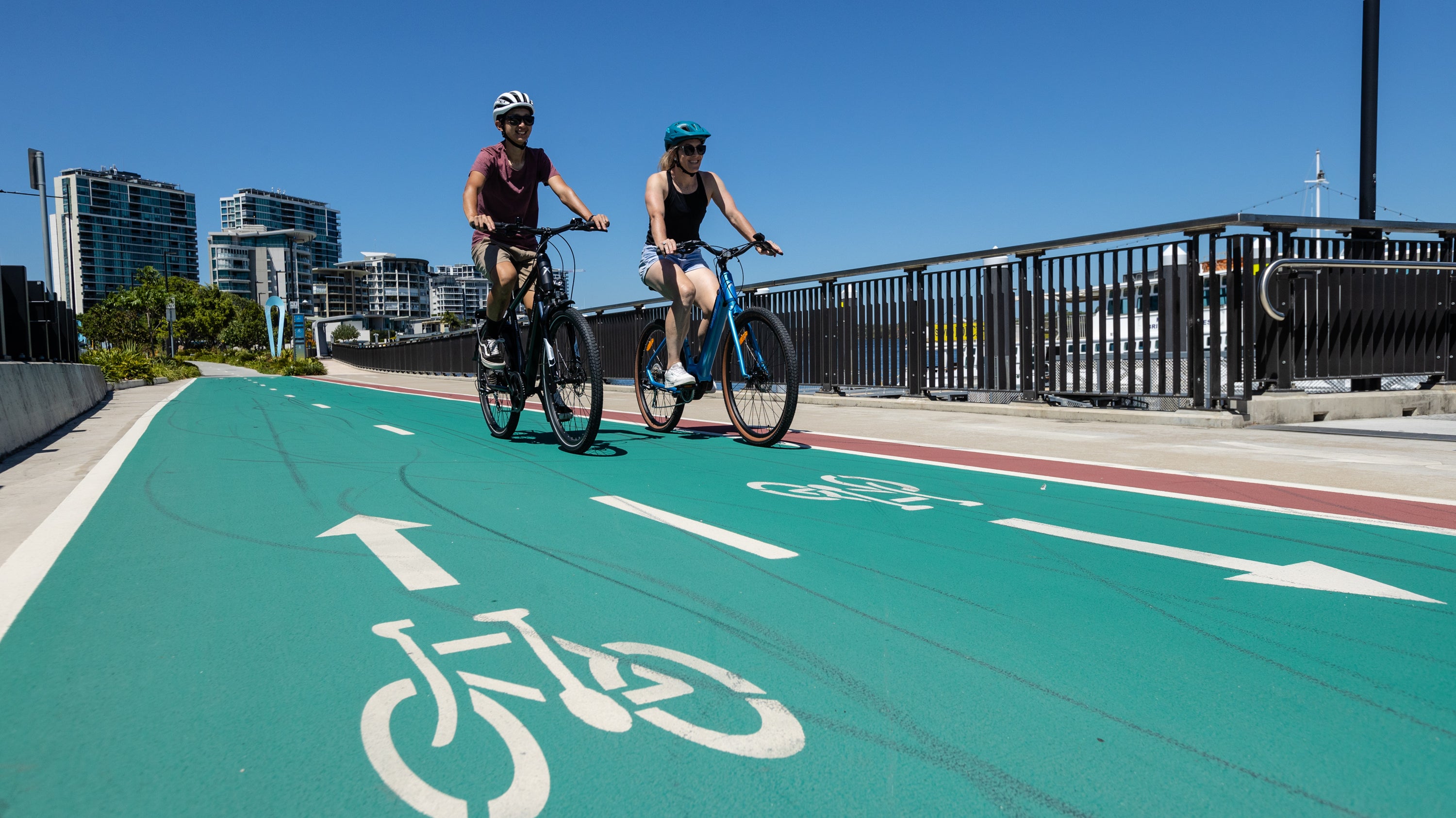 Green painted bike path