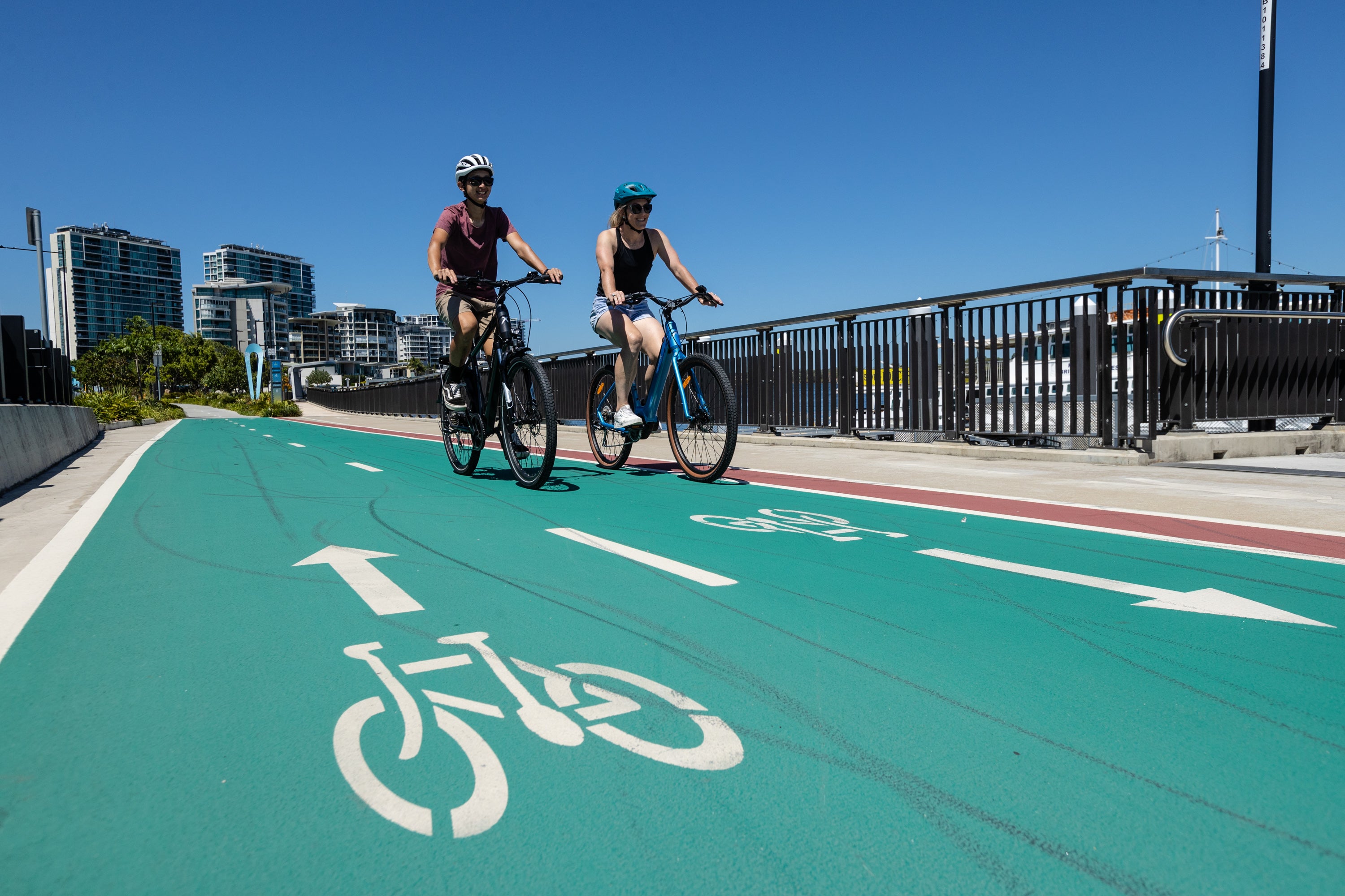 Green painted bike path